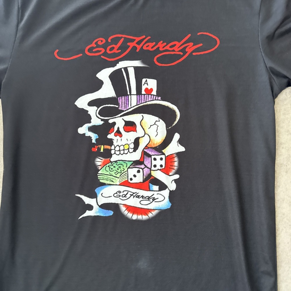 Ed Hardy Micro Modal Graphic Tee T Shirt Black Short Sleeve Mens Large